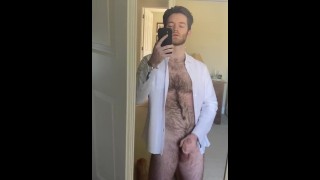 Daddy dirty talks while moaning and jerking his big hairy cock