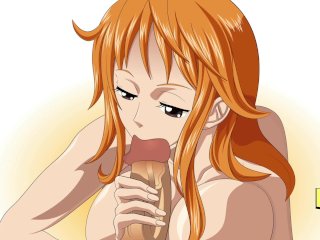 One piece hentai Nami sucking Luffy's cock