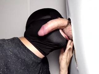 Straight Male with Curved, Hairy Cock and Precum goes back to Gloryhole to Unload the Milk.