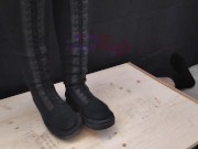 Preview 3 of Aggressive Combat Bootjob in Knee High Boots - CBT, Trampling, Crushing, Femdom, Shoejob