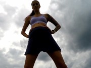 Preview 1 of No Panties YOGA Outdoors in shortest miniskirt short skirts