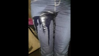 Frantic Girlfriend Urinating In Her Jeans Beside The Road