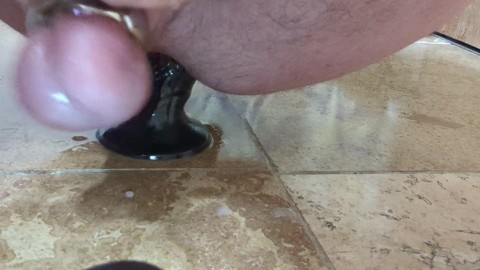 Masculine Anal slut Rough dildo DP and handsfree nutt.