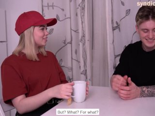 Thanked delivery girl for getting heavy parcel / threesome with doll