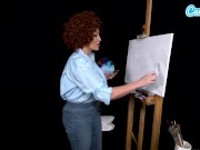 Preview 1 of Big Tits MILF Ryan Keely Cosplay As Bob Ross Gets Horny During Painting Tutorial