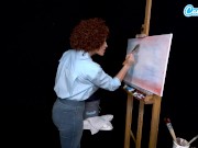Preview 5 of Big Tits MILF Ryan Keely Cosplay As Bob Ross Gets Horny During Painting Tutorial