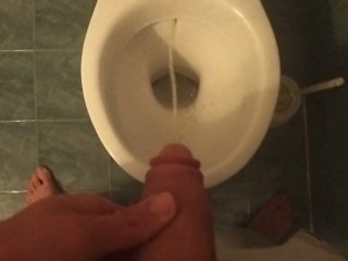 pissing in toilet, big dick, barefoot, bathroom