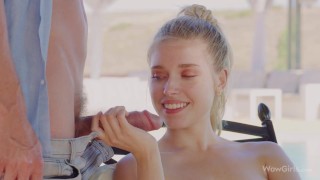 WOWGIRLS Hottest Blonde Girl Freya Mayer Sucking On A Big White Cock And Getting Fucked By The Pool