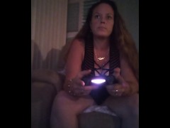 Filming up Milf in high heels wearing mini dress while she plays fortnite