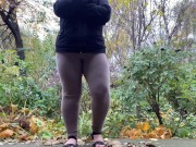 Preview 1 of It’s so cold in the autumn park and I want to write that I didn’t have time to take off my leggings