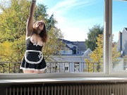 Preview 2 of Good slutty maid cleans her Dom's windows and is used as reward