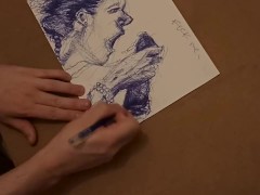 Sensual Finish with Mouthful of Cum - Ballpoint Pen Freeflow Sketch Full HD Timelapse [Artwork#3]