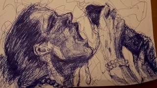 Sensual Finish with Mouthful of Cum - Ballpoint Pen Freeflow Sketch Full HD Timelapse [Artwork#3]