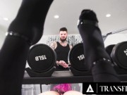 Preview 3 of TRANSFIXED - Trans Cutie Lena Moon Gets STUCK In Public Gym & POUNDED By Big Dick Stud!