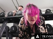 Preview 4 of TRANSFIXED - Trans Cutie Lena Moon Gets STUCK In Public Gym & POUNDED By Big Dick Stud!