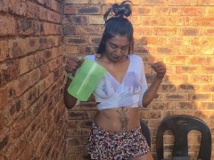 Video Indian slut giving a waterplay, wet white shirt show, nipple play, boobs close up