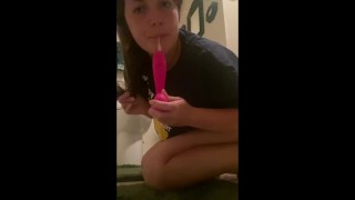 A Housewife In The Bathroom Vibrates Her Anal Opening