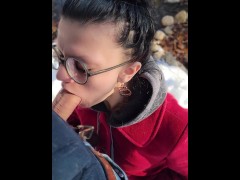 How to stay warm on snowy Canadian walks in the forest - hope no one comes around the corner!