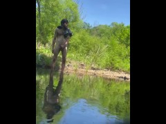 Naked in the river jerking it