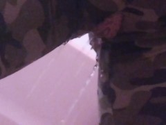 Pissing on floor in crotchless leggings