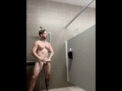 Risky Stud Gets Another to Join in Public Shower Jerkoff