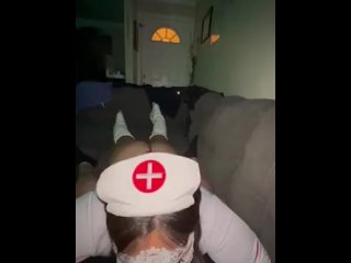 latina nurse, pov, vertical video, blowjob