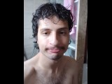 Mustache guy all wet, on the toilet, showing beard ass and spitting to make a scene