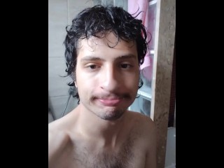 Mustache Guy all Wet, on the Toilet, Showing Beard Ass and Spitting to make a Scene