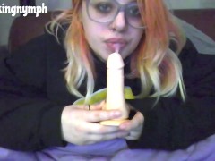 Hot Babe Gives Dildo A Sloppy Blowjob!!!