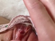 Preview 4 of Sticky swollen pussy pulsating under my panties POV. Big clit masturbation and orgasm
