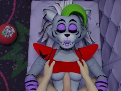 White guy tits fuck Roxanne Wolf Five Nights at Freddy's Security Breach tits job cum in her mouth