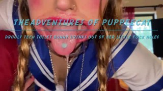 The Adventures Of Puppeecat Drooly Teen Toilet Bunny Drinks Out Of Her Little Fuckholes