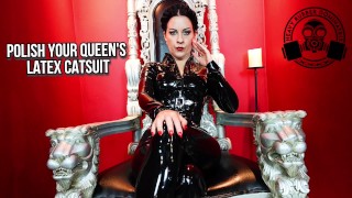 Polish Your Queen's Latex Catsuit - Lady Bellatrix rubber fetish dominatrix (teaser)