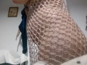 Preview 2 of Pregnant redhead wife in fishnet dress - sexy amateur homemade video - hot pregnancy ginger milf