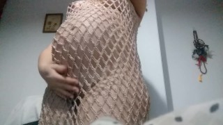 Pregnant woman in revealing fishnets - natural ginger redhead amateur hotwife pregnancy - stepmom