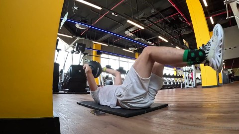 sweet boy horny at gym making exercises