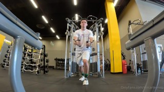 horny boy in the gym with hard cock