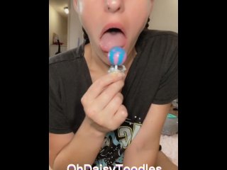 Cute Petite Hippie sucks on Sucker like it’s Dick