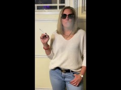 Sexy Suburban Milf Power Smoking in the Garage