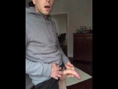 Guy jerks off curved cock and cums