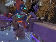 Preview 4 of futa protogen pounds fluffy dragon by the pool