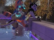 Preview 6 of futa protogen pounds fluffy dragon by the pool