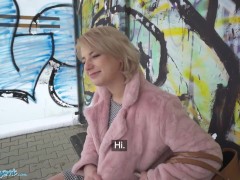 Video Public Agent Short hair blonde amateur teen with soft natural body picked up as bus stop