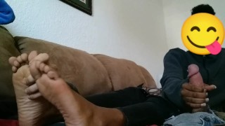 Quickie Ebony Teen Handjob In Face With Soft Soles