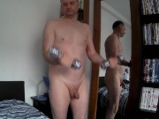 Preview 2 of Kudoslong totally naked in front of a mirror his cock small and flaccid as he exercises with weights