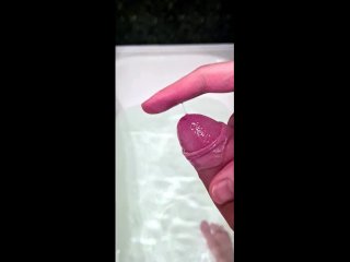 Skinny twink with a small ass jerks off his big dick and moans