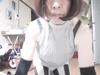 62 year old perverted old man having fun crossdressing alone at home