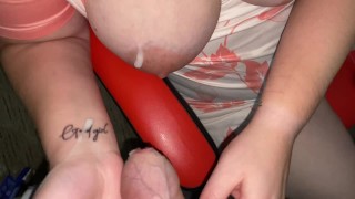 I Made Him Cum On My Big Tits And New Tattoo With Hand