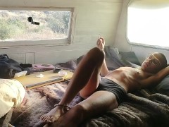 Sexy belly dance in underwear while rolling a spliff. Stoner get stoned. Small tits & nerdy glasses.