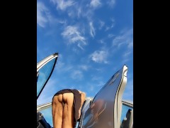 It is cold & windy! Mature hairy pussy wet from pissing by the side of the road!
